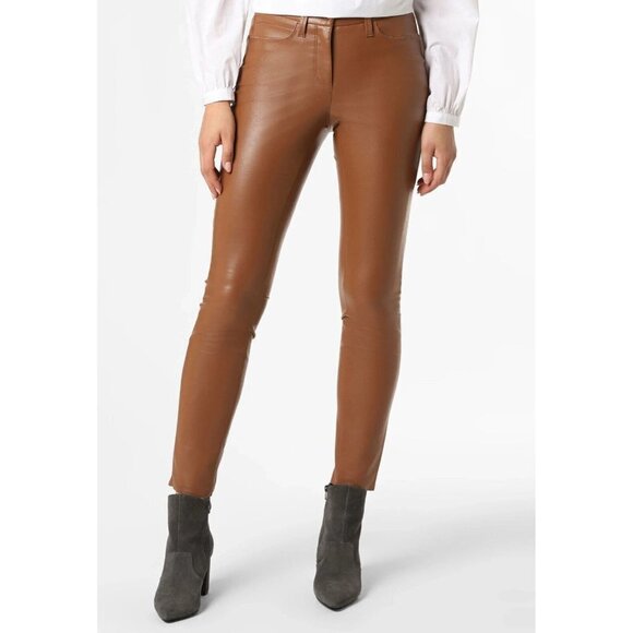 Cambio Women's Size 40 US10 Camel Brown Ray Pants Slim Faux 5 Pckt Trousers $430 - Picture 2 of 9